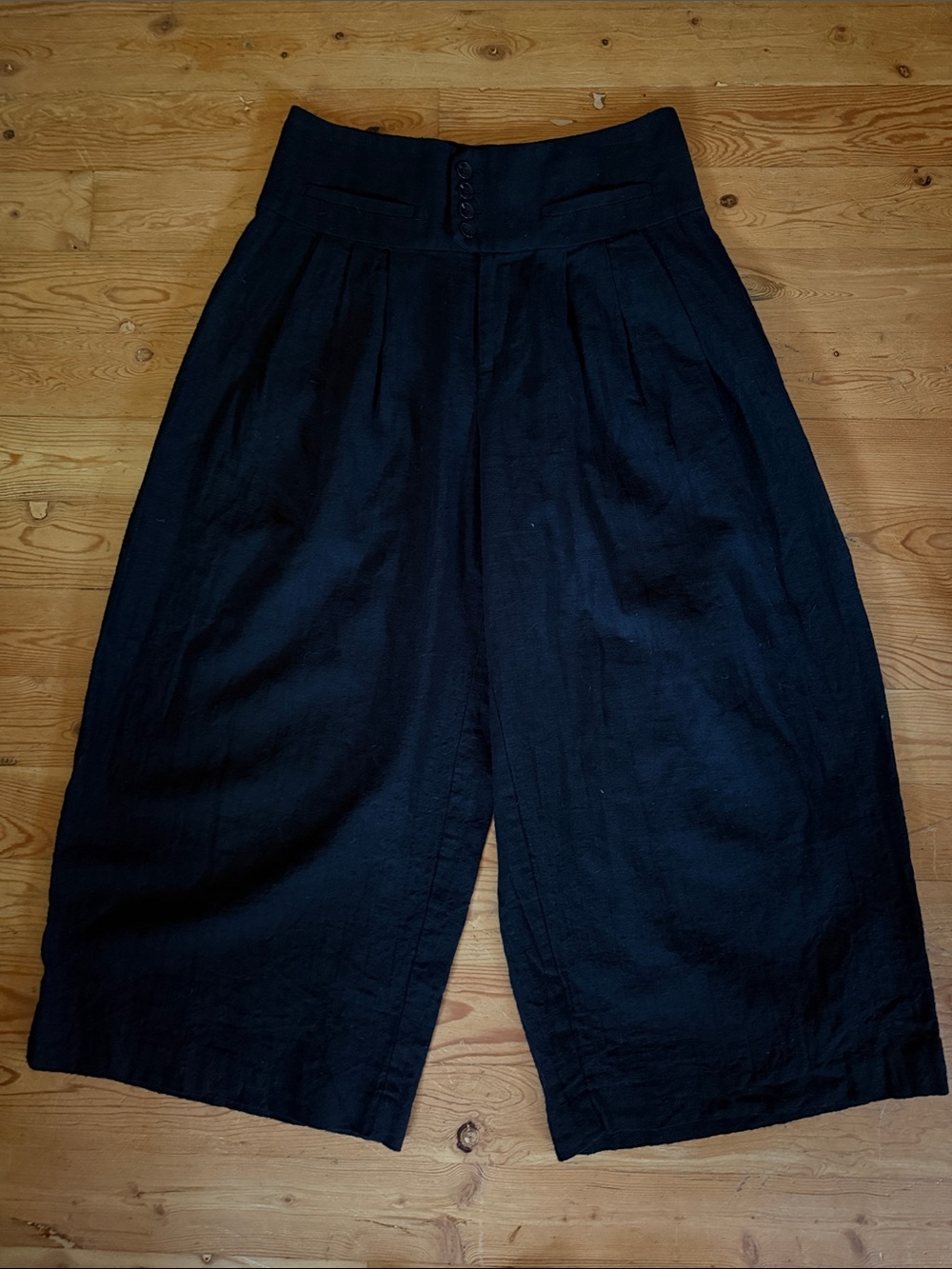 Anthro Cartonnier Black High-Rise Wide-Leg Cropped Pants